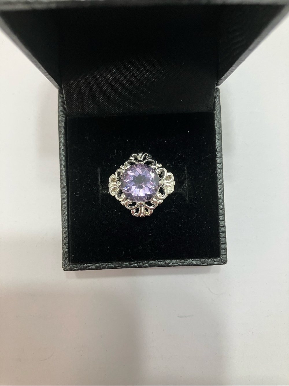 Gold Coast platinum plated Filigree Ring with Lavender Gemstone size 6